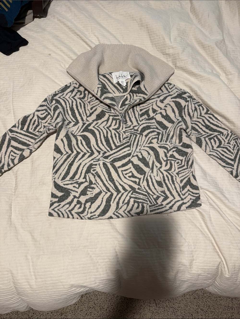 Cozy Zebra-Print Teddy Pullover Jacket - Cream & Gray
